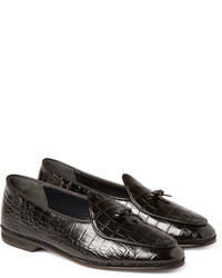 Rubinacci Croc Embossed Leather Loafers