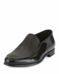 Giorgio Armani Saffiano Leather Venetian Loafer Black