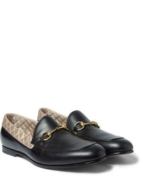 Gucci Satin Trimmed Leather Horsebit Loafers