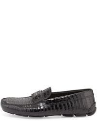 Prada Stamped Croc Loafer Black