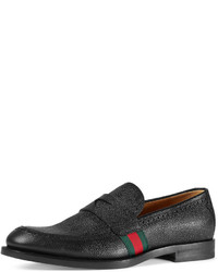 Gucci Strand Hammered Leather Penny Loafer Wweb Black