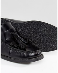 Dune Tassel Penny Loafers In Black Leather