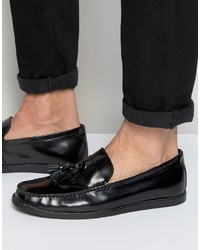 Dune Tassel Penny Loafers In Black Leather