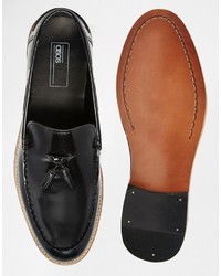 Asos Tassle Loafers In Black Leather