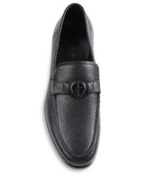Giorgio Armani Textured Leather Logo Bit Loafers