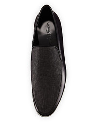 Giorgio Armani Textured Leather Slip On Loafer Black