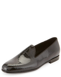 Giorgio Armani Textured Patent Leather Loafer Black
