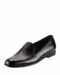 Giorgio Armani Vernice Textured Leather Loafer Black
