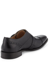 Neiman Marcus Viterbo Leather Double Monk Loafer Black