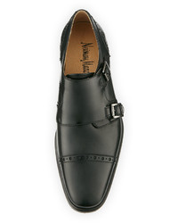 Neiman Marcus Viterbo Leather Double Monk Loafer Black
