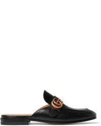 Gucci Webbing Trimmed Leather Backless Loafers