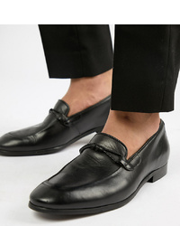 Dune Wide Fit Loafers In Black Leather