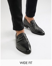 Dune Wide Fit Wing Tip Loafers In Black Leather