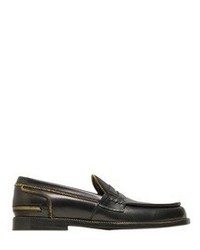 Zip Detail Leather Penny Loafers