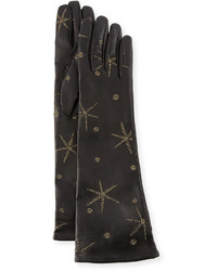Valentino Antique Star Embroidered Leather Gloves Black