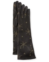 Valentino Antique Star Embroidered Leather Gloves Black