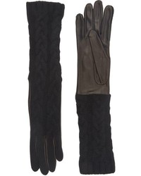 Barneys New York Cable Knit Long Gloves Black