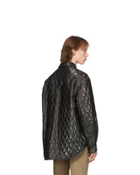 System Black Faux Leather Quilted Shirt