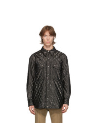 System Black Faux Leather Quilted Shirt