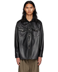 System Black Faux Leather Shirt