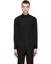 Givenchy Black Perforated Leather Collar Shirt