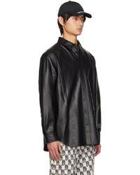 We11done Black Spread Collar Leather Shirt