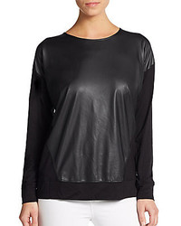 Kensie Faux Leather Paneled French Terry Pullover