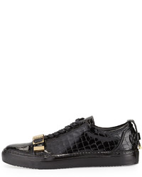 Buscemi 50mm Crocodile Embossed Leather Low Top Sneaker Black