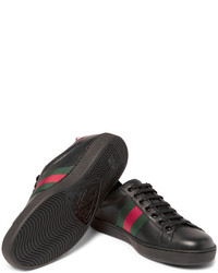 Gucci Ace Snake Trimmed Leather Sneakers