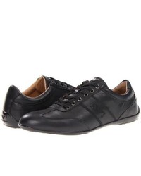 Armani Jeans Leather Low Top Trainer Lace Up Casual Shoes Black Leather