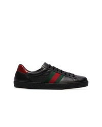 Gucci Black Ace Stripe Leather Sneakers
