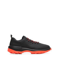 Camper Lab Black And Orange Helix Leather Low Top Sneakers