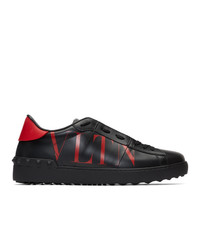 Valentino Black And Red Garavani Vltn Open Sneakers