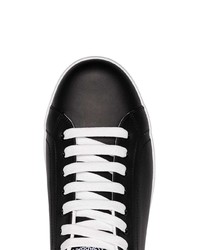 Dolce & Gabbana Black And Silver Metallic Portofino Logo Leather Sneakers