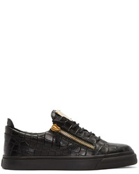 Giuseppe Zanotti Black Croc Embossed London Sneakers