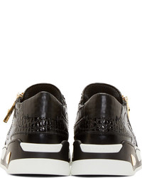 Versace Black Croc Embossed Low Top Sneakers