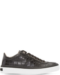 Jimmy Choo Black Croc Embossed Portman Sneakers