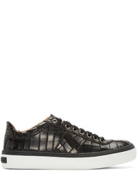 Jimmy Choo Black Croc Portman Low Top Sneakers