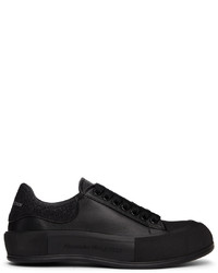 Alexander McQueen Black Glitter Deck Plimsoll Sneakers