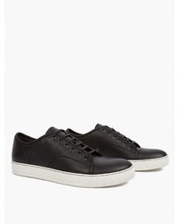 Lanvin Black Grained Leather Toe Cap Sneakers