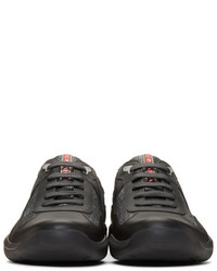 Prada Black Leather And Mesh Sneakers