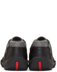 Prada Black Leather And Mesh Sneakers