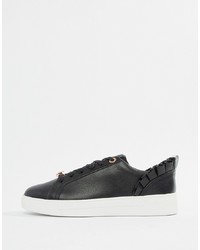 Ted Baker Black Leather Ruffle Trainers