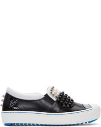 Fendi Black Leather Studded Karlito Sneakers