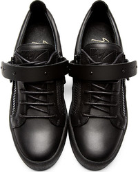 Giuseppe Zanotti Black Leather Zipper Strap Sneakers