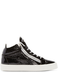 Giuseppe Zanotti Black Patent London Mid Top Sneakers