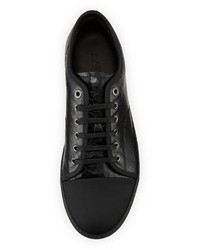 Lanvin Cap Toe Crackle Leather Low Top Sneaker Black
