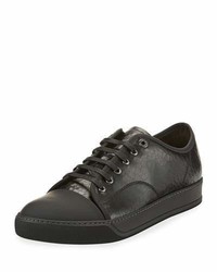 Lanvin Cap Toe Crackle Leather Low Top Sneaker Black
