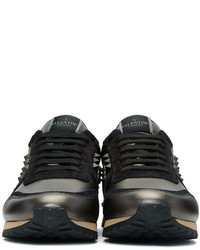 Valentino Gunmetal And Black Garavani Rockstud Sneakers