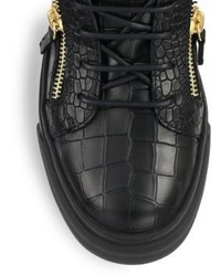 Giuseppe Zanotti Leather Croc Embossed Low Top Sneakers